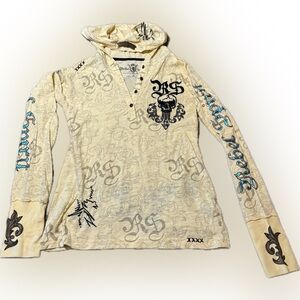 E55 Rebel Spirit Light Yellow Logo Graphic Hooded Pullover, Size XL